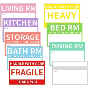 2” x 3’’ Removable Home Moving Box Packing Labels for 1/2/3/4 Bedroom Rooms, 9 Designs Waterproof Color-Coded Moving Stickers With Fragile, Heavy and Blank Labels