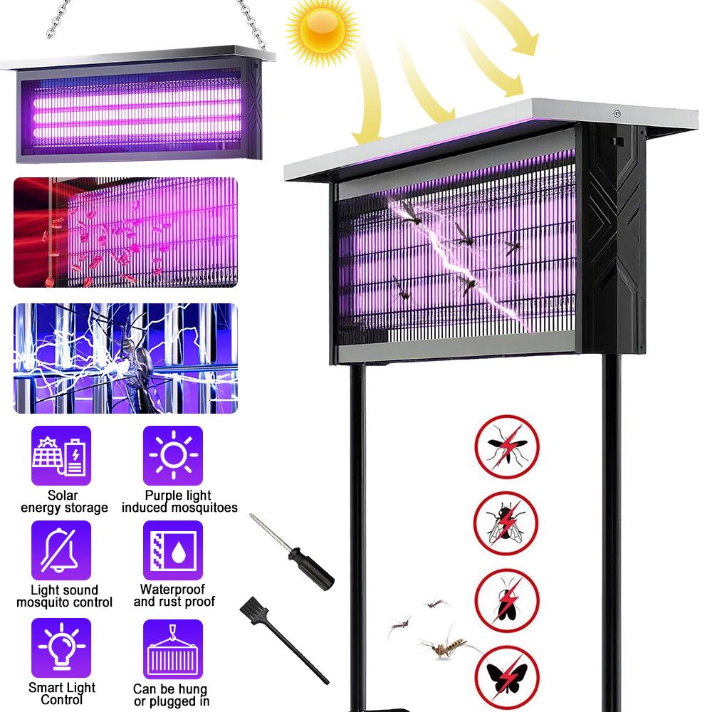Solar Mosquito Killer Lamp Outdoor – 20W High-Power Waterproof Insect Zapper with 3 Tubes, Dual Charging, 6000mAh Battery for Garden, Yard, Farm, Patio
