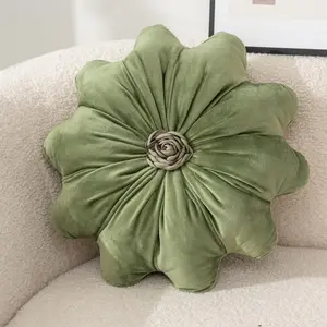 Round 15.7 Inch Velvet Flower Shaped Decorative Throw Pillow Cushion for Sofa Couch Vanity Chair Bed