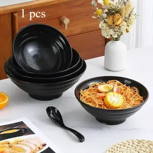 Pure Black Large Striped Bowl,Large Caliber And Capacity,High Temperature Resistance,Fashionable Style And Durability