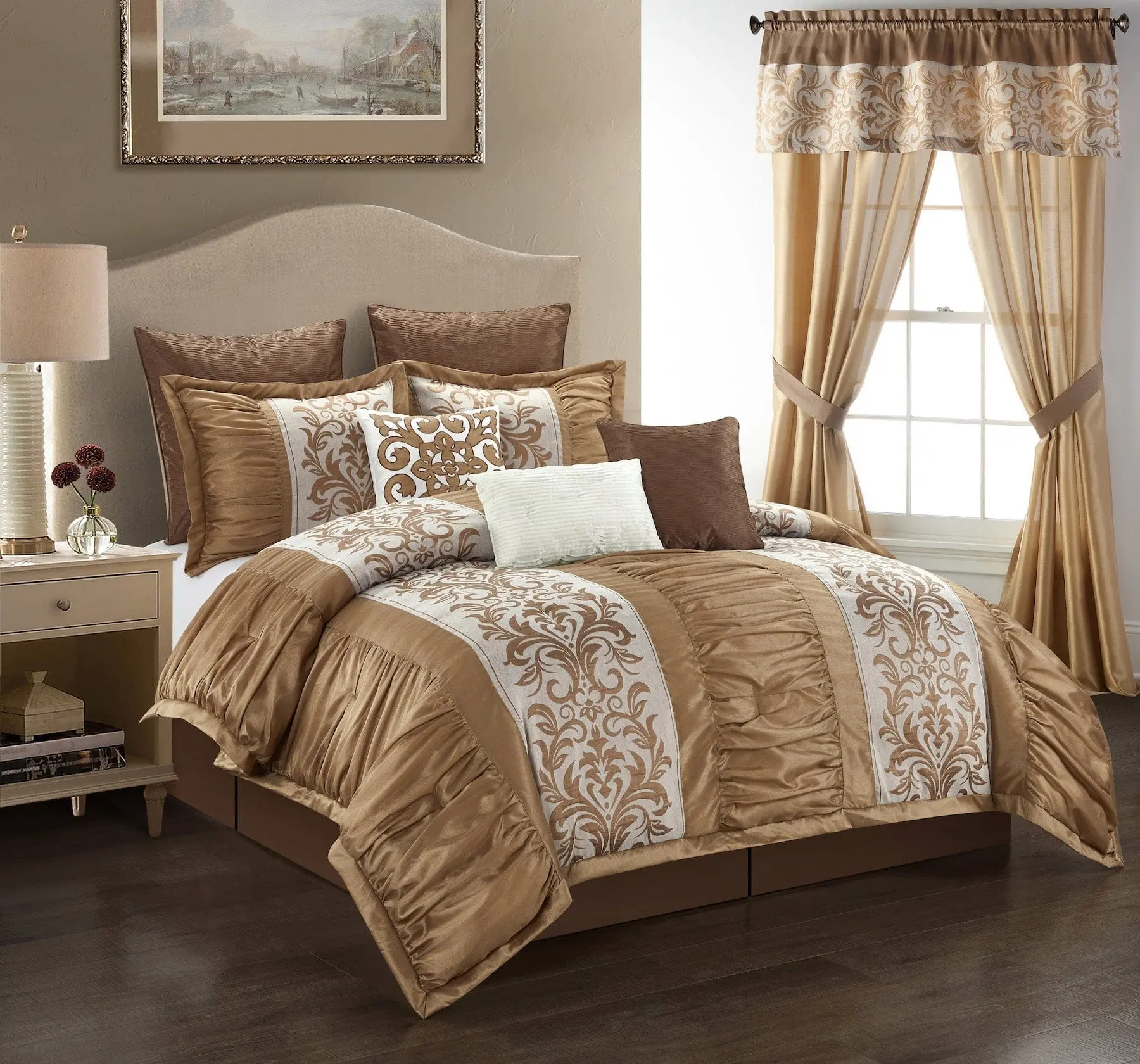 Liberty 9-Piece Comforter Set, Damask, Gold Liberty 9-Piece Comforter Set, Damask, Gold