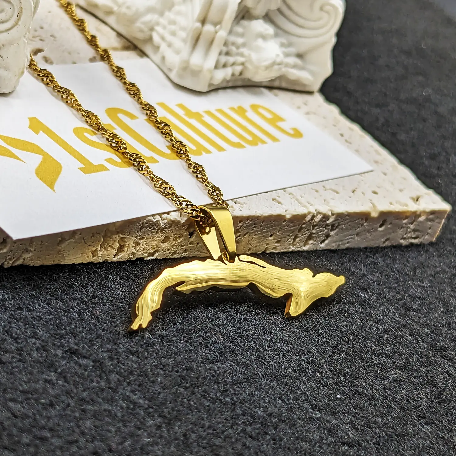 18k Gold Plated Cuba Map Necklace, Charm, Pendant, Havana Key Chain