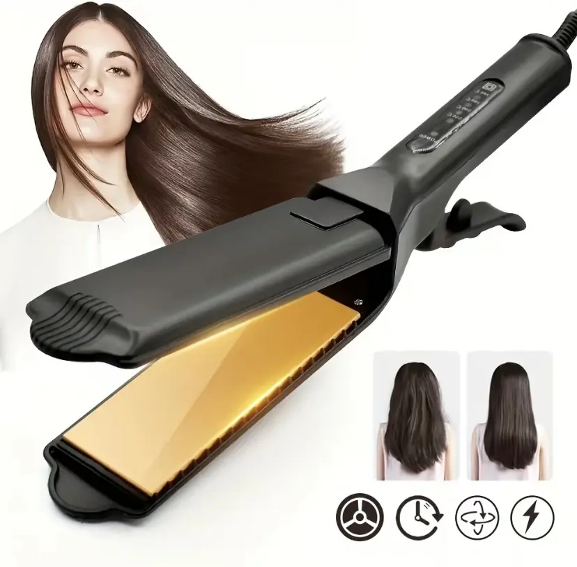 Dual-voltage two-in-one professional hair styling straightener, evenly distributing heat, suitable for hair salons and barbershops, American plugs, LCD display, temperature-adjustable ceramic curling iron, ideal gift choice.