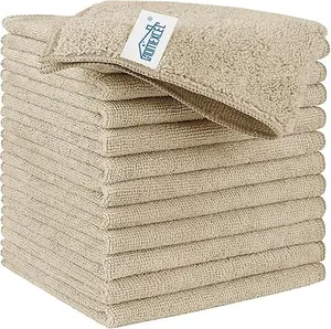 Microfiber Cleaning Cloth, 12 Pack Premium Microfiber Towels for Cars, Lint Free, Scratch-Free, Highly Absorbent, Reusable Cleaning Rags for Car, Household, Kitchen, Brown, 11.5"X11.5"
