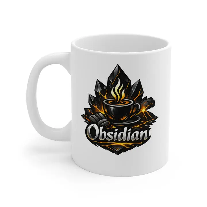 Obsidian Ceramic Coffee Mug - 11oz Durable Lead-Free Washable Microwave-Safe Kitchenware Cup, Night-and-Heat Forged Obsidian-Toned Emblem for Daily Beverage Use