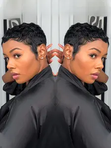 Curly Wave Pixie Cut Real Human Hair Wig for Women Full Machine Made Wig Daily Party Use Wig 150% Density 6 Inch