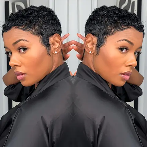 Curly Wave Pixie Cut Human Hair Wig for Women Full Machine Made Wig Daily Party Use Wig 150% Density 6 Inch Pixie Cut Wigs