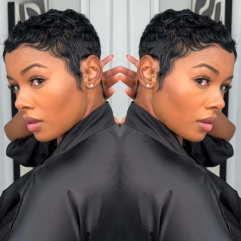 Curly Wave Pixie Cut Human Hair Wig for Women Full Machine Made Wig Daily Party Use Wig 150% Density 6 Inch Pixie Cut Wigs