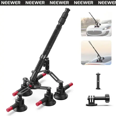 NEEWER CA075 2026 Upgrade 5-in-1 Adjustable Suction Holder Kit - Windshield/Hood Mount, 360° Angle Control, Quick Release, Handheld Extendable Invisible Selfie Stick for Phone, GoPro, DJI Osmo Action, Insta360, POV Driving POV Equipment