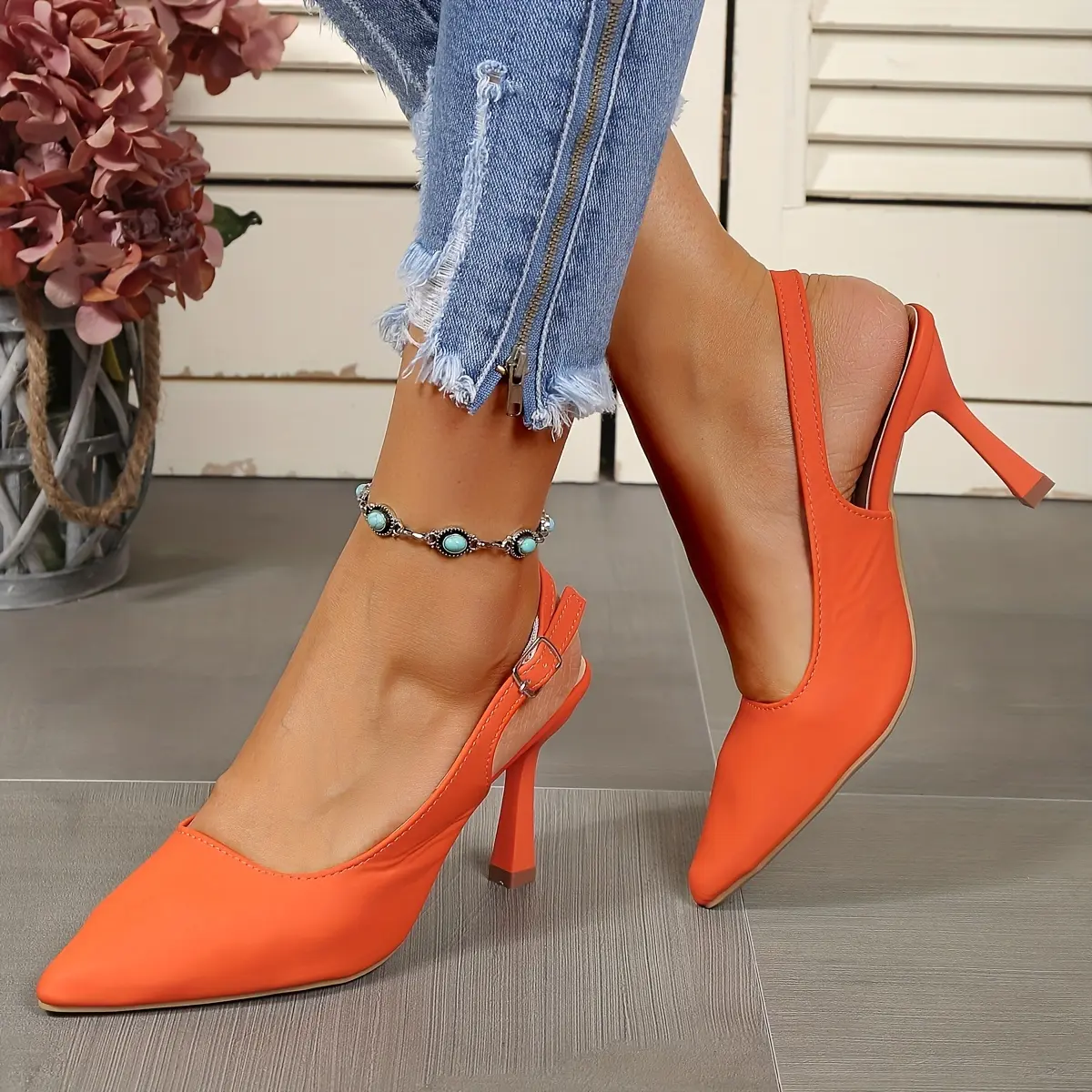 Women's Slingback High Heels - Solid Color Pointed Toe Buckle Strap Stilettos - For Party & Dress Occasions - Summer Shoes - Perfect Gift for Women