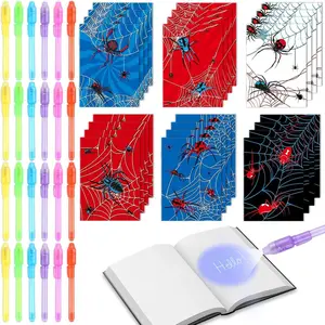 48 count Invisible Ink Pen with Spider Theme Notepads Super Theme Hero Party Favors Spy Pens Magic Marker with Light for Spider Fans Mini Notebook for Birthday Gifts Goodie Bags Stuffers