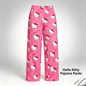 Sanrio Hello Kitty Summer Pajama Pants with Pockets - Cute Cartoon Y2K Style for Women - Lightweight & Comfortable Sleepwear for All Seasons - Love