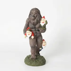 Bigfoot Yeti & Garden Gnomes Statue - 8" Tall Hand-Painted Resin Outdoor/Indoor Decor, Sturdy Base, Durable Resin Construction, Full-Color Finish, Ideal for Garden or Patio