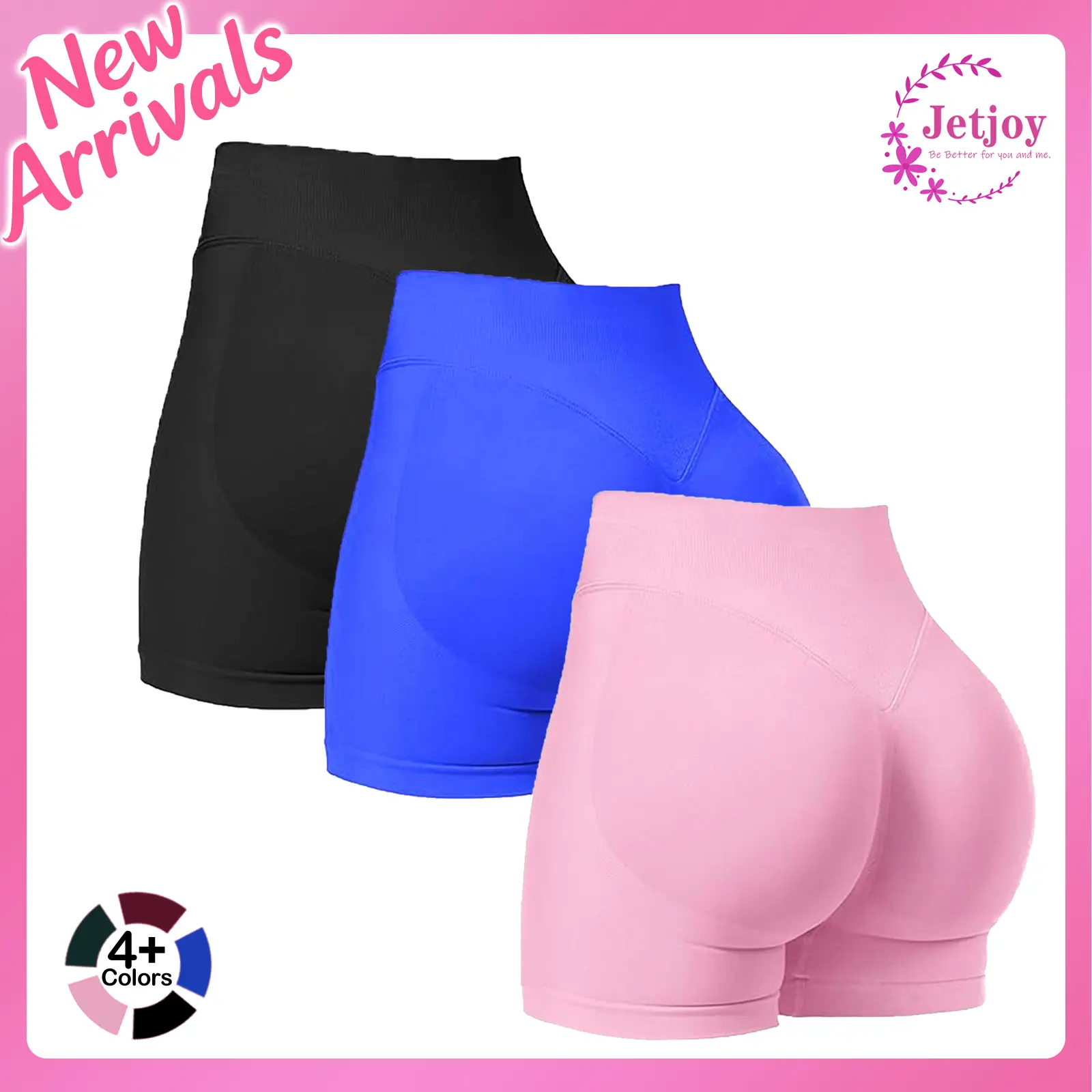 Jetjoy 3 Pack Shorts for Women,Workout Gym Biker Running Shorts Hidden Scrunch Butt Lifting Gym Shorts Seamless Booty Biker Shorts 4.5 inch athleisure Fitness & Casual Wear summeroutfit