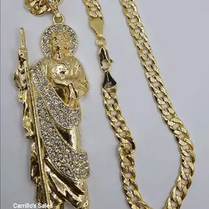 SAINT JUDE RELIGIOUS necklaces clear stones Cuban link necklace (M) 24"inches