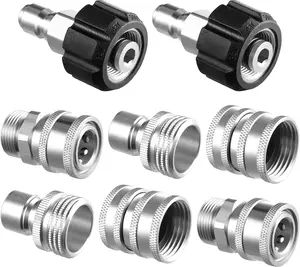 Pressure Washer Adapter Set Stainless Steel Quick Disconnect Kit M22 14 mm Swivel to 3/8'' Fittings 3/4" to Quick Release 8 Sets Garden Hose Connector Durable Metal