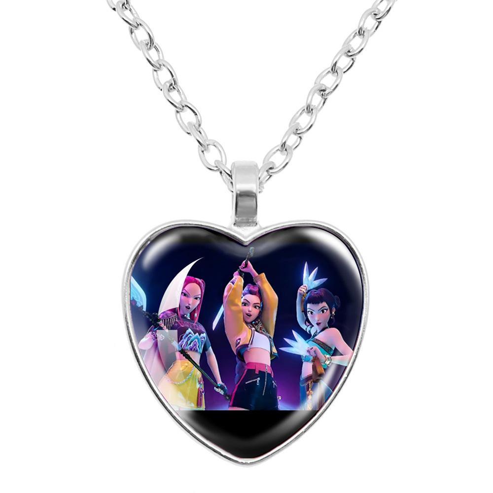 K-Pop  Demon Slayer "Time Gem" Heart Necklace — Featuring a Vibrant, Colorful Love Pendant. Perfect for Daily Wear, Vacations, and Dates — A Delightful and Exquisite Little Gift.