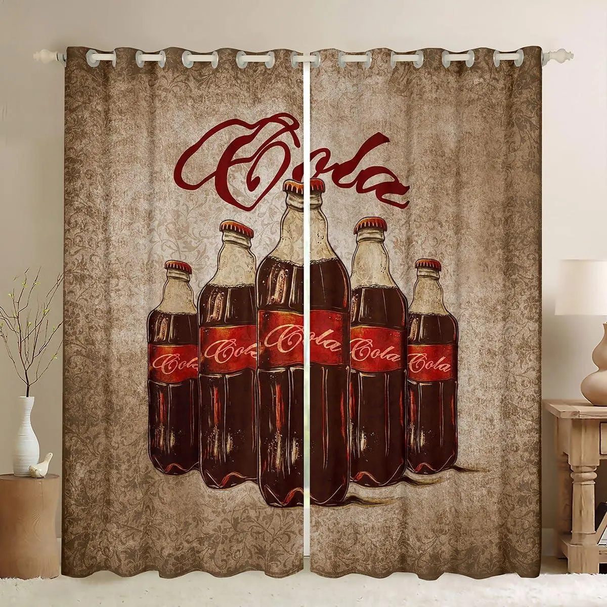 Kids Cola Window Drapes Vintage Window Curtains Drinks Blackout Shades Boys Girls Summer Holiday Teens Bedroom Decor (2 Panels )
