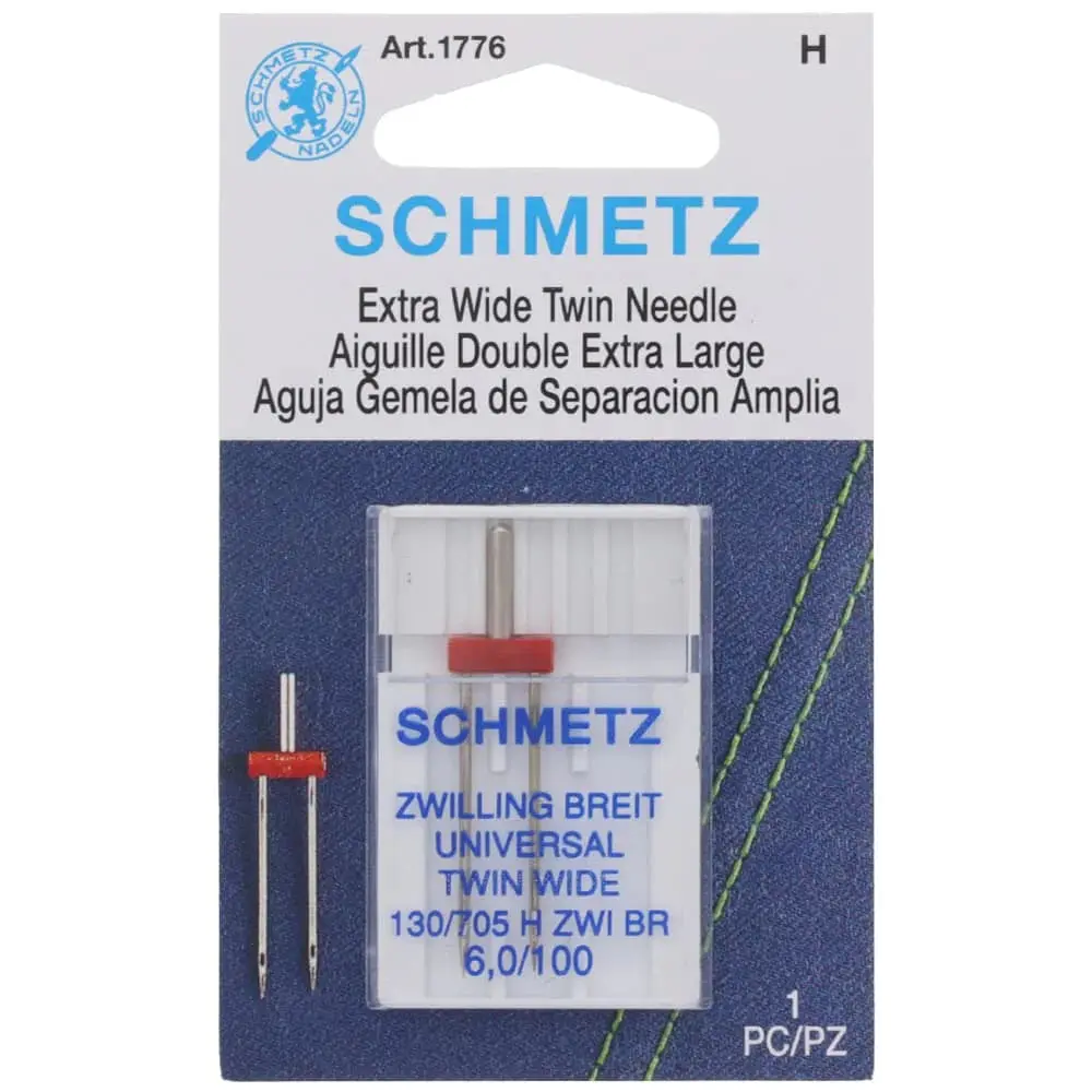 Genuine Schmetz 1776 Twin-Triple Needles - 6.0mm Size, 100-Pack, Prevents Skipped Stitches, Reduces Thread Shredding, for Decorative Stitching, Fits Most Household Sewing Machines