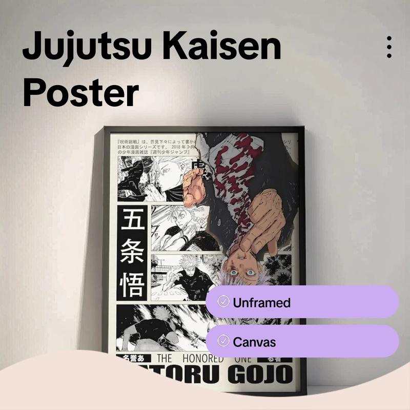 Satoru Gojo Jujutsu Kaisen Anime Poster Print, JJK Manga Artwork Home Wall Decor, Birthday Gift for Anime Fan, Toji Minimalist Aesthetic(Note: Frame shown for display only) Room Ornaments