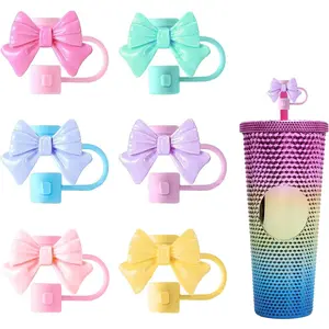 6 count Straw Cover for  Cup, 7-8MM  Straw Topper Cap for Tumblers, Cute Bow  Straw Protector Accessories Compatible with  Cups