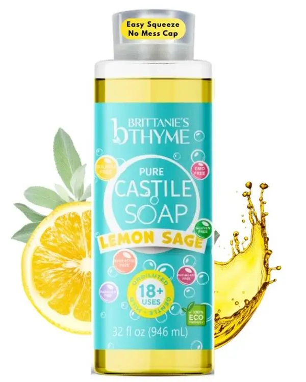 Brittanie’s Lemon Sage Castile Soap All-Natural Multi-Use Cleanser | Face, Body, Hair & Home | Plant-Based, Deep Cleaning, Refreshing Citrus Glow | Family Made, Small Batch, USA Crafted