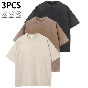 3-Pack Unisex 100% Cotton Vintage Wash T-Shirts, Soft Distressed Crewneck Tees for Men & Women, Perfect for Casual Streetwear, Travel, Gym, and Everyday Layering