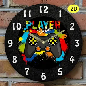 A retro game controller wall clock, Creative Decorative Clock - Featuring joystick buttons with a nostalgic game design, a wooden living room clock, suitable for game room decoration, the perfect Valentine's Day gift for gamers