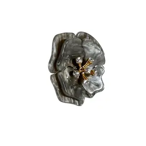 Swirled Grey Lucite Rhinestone Pop Flower Statement Ring