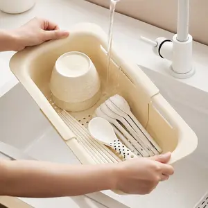 Extendable Over-Sink Drain Basket Colander – Kitchen Sink Strainer, Vegetable & Fruit Wash Basket, Storage Rack for Draining Utensils and Produce Space Saving Kitchen Organizer for Small Kitchens