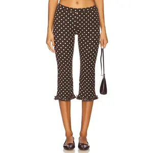 RAT BOI Ruffle Capri Pants in Brown Polka Dot