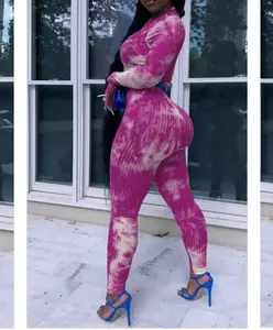 Baddie Fuchsia Tie Dye Two-Piece Set - Long Sleeve, Womenswear, Comfortable Fit, Suitable for Various Occasions