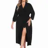 IN'VOLAND Women's Plus Size Minimalist Polyester Knit Kimono Bathrobe Gown - Basic V-Neck Long Sleeve Cozy Fabric Sleepwear with Adjustable Strap, Pockets, Curvy Fit (1X-5X) for Birthday, Evening | Daughter Gift, Cozy Style Bathrobes & Dressing Gowns