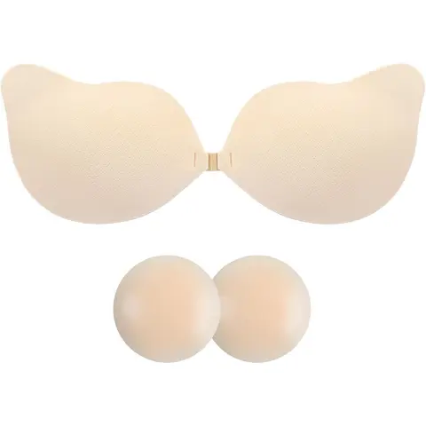 Women's Silicone Stick-On Push-Up Underwear - Strapless Wing, Mesh Surface, Soft Breathable, Seamless, Secure Hold, Multi-Size, Reusable, Lightweight, Wrap Style, Sexy - Fits Halter, Deep V, Backless Tops - Line Dry