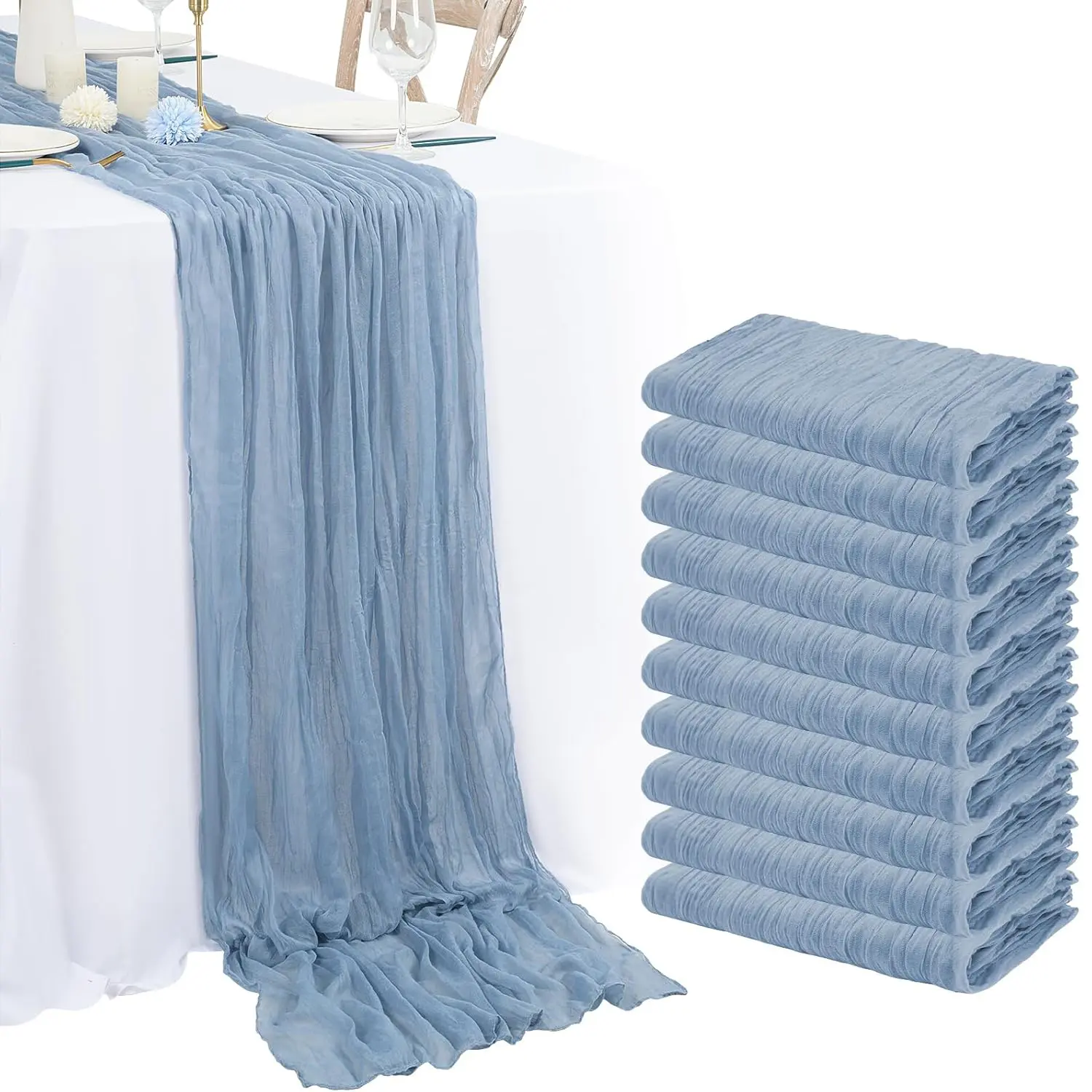 Dusty Blue Cheesecloth Table Runner - 6/10 Pack Boho Gauze Fabric Long Sheer Vintage Rustic Runner for Wedding, Bridal Shower Household Table Decorations