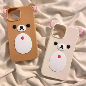 Pink Ears Big Mouth Bear Silicone Case for IPhone 12 13 14 15 16 Pro Max 11 15Pro 16Pro IPhone16 ProMax Cartoon Cute Phone Cover