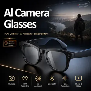 Upgraded AI Smart Glasses with Camera, 8MP HD Bluetooth Camera Glasses, Larger 290mAh Battery, Metal Hinge Frame, Hands-Free POV Video Recording, AI Assistant, Translation, Open Ear Audio, Photochromic Lens