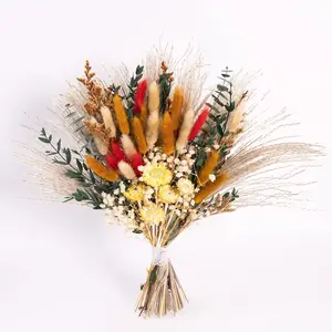 Bohemian Dried Flower Bouquet - Spring Summer  Arrangement with Strawflower, Pampas Grass, Bunny Tails & Eucalyptus - Rustic Farmhouse, Shelf, Dining Table &  Decor