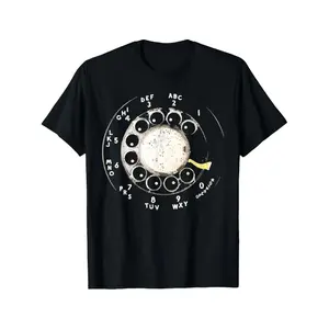Men'S Vintage Rotary Phone Dial Pattern T-Shirt - 100% Cotton, Comfortable Short Sleeve Crew Neck, Perfect for Summer Outdoor Activities and Casual Wear, Casual Style, Regular Edition, Summer, Plus Size graphic tee Breathable Clothes Fabric Menswear