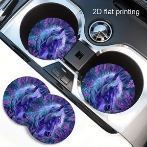 2pcs Purple Horse Pattern Car Cup Holder Coasters - Absorbent EVA Material, Fit for Various Vehicle Models, Durable & Stylish Interior Accessories, Vehicle Cup Holder | Elegant Car Decor | EVA Cup Coasters, Car Interior Decorative, Car Interior Accessory