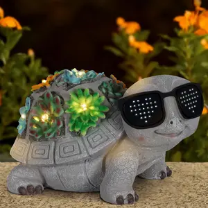 Sunglasses Turtle Statue: LED lights display “I️U.” A turtle with a succulent on its back，solar-powered outdoor decoration perfect for patios, backyards, and lawns. Unique birthday gift for women, moms, and grandmothers, Mother’s Day or Father’s Day gift.