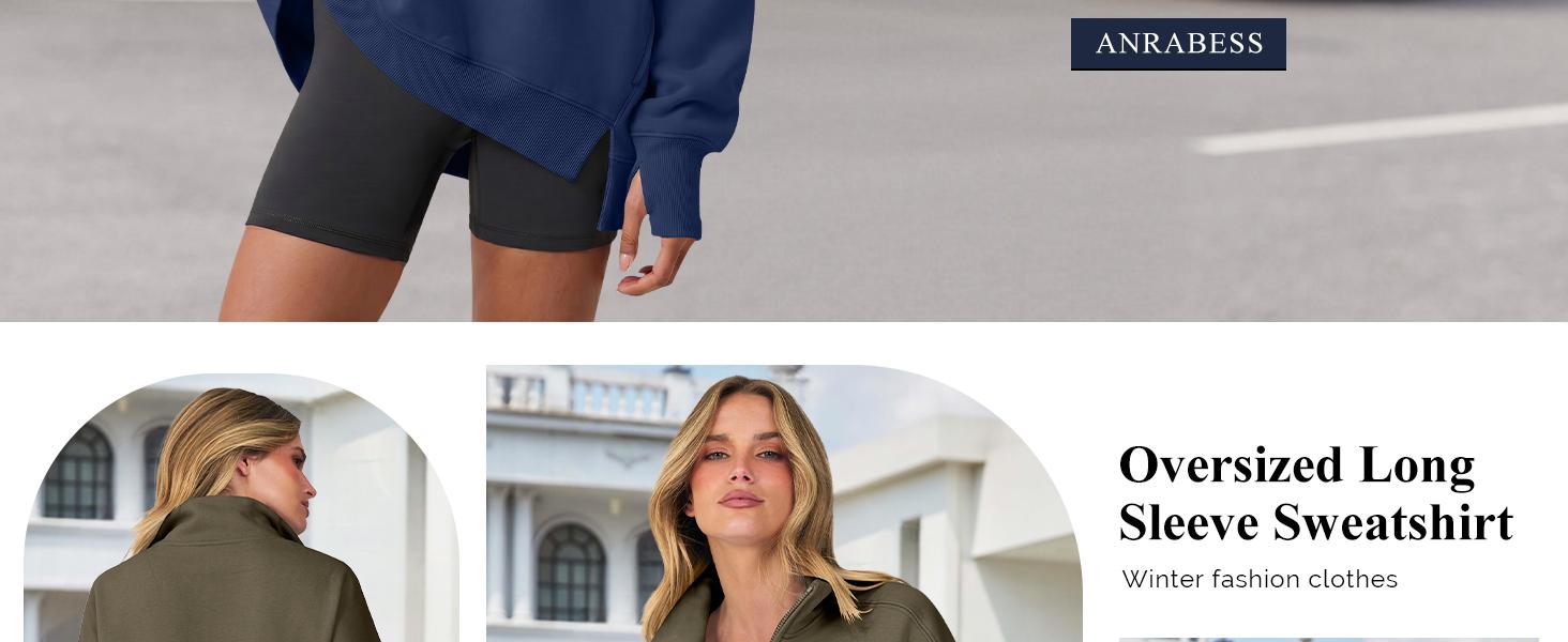 ANRABESS Women's Quarter Zip Pullover Oversized Sweatshirts | Solid Thumbhole Hoodie, Cozy Fleece, Side Pockets, Relaxed Drop Shoulder, Casual Daily Outfit, Fall Fashion