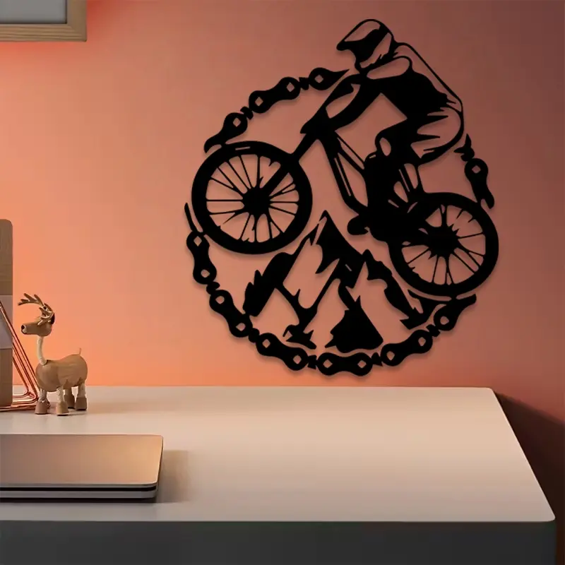 1pc Mountain Bike Metal Wall Art, Mountain Bike Statue Mural, Perfect for Nursery Wall, Adventure Theme Decor, Ideal Gift for Cyclists, Durable Metal