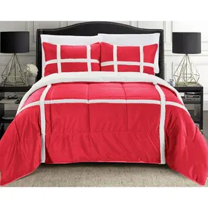Elegant Comfort 3-Piece Stripe Micro-Suede Reversible Sherpa Comforter Set - Cozy, Textured, and Reversible for Year-Round Warmth