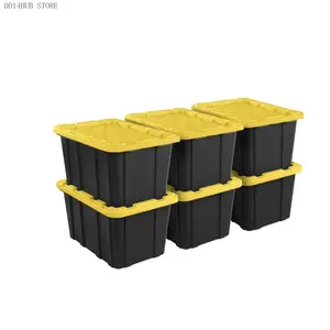 Storage Bin, 27 Gallon Durable Plastic Storage Tote with Lid, Black and Yellow, 6 PackDD14HUB STORE