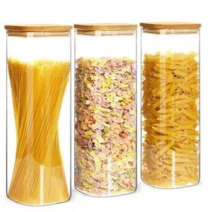 Glass Spaghetti Pasta Storage Containers Set of 3 with Lids, 80oz Each, Tall Clear Airtight Food Storage Jar for Noodles, Flour, Oat & Cereal Kitchen Plastic