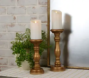Home Reflections S/2 9" & 12" Pine & Wood Candle Holders