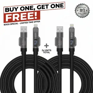 Dark Magic【Buy 1 Get 1 Free】5-in-1 240W Fast Charging Cable with LED Power Display, Super Liquid Silicone Multi Charger Cord - Universal for Car, Travel, Office, Home, iPhone 17, Samsung, Mac