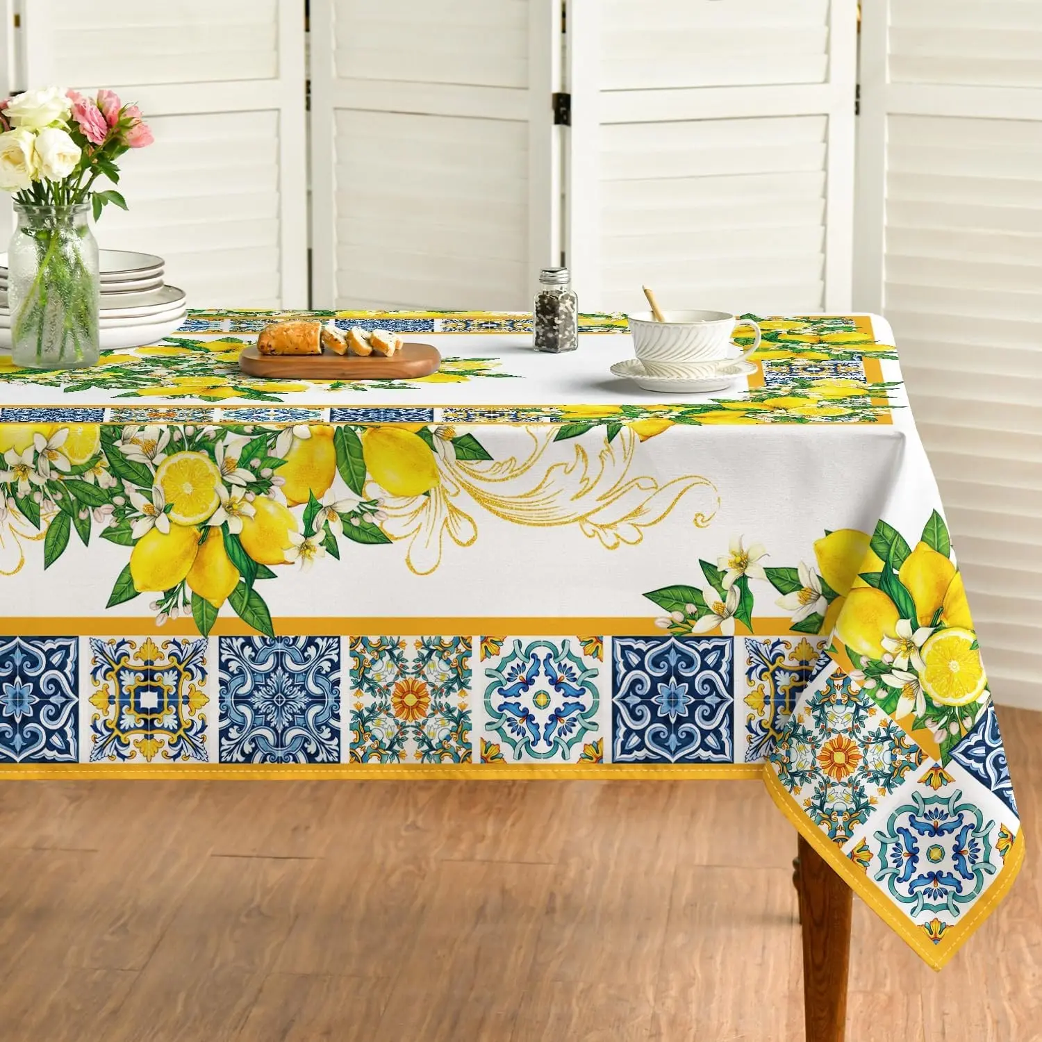 2D Flat Party Tablecloth 1pc, Summer Rectangular Tablecloth, Lemon Retro Pattern, Ideal for Parties, Picnics, Dinner Decorations, Rectangle Table Cover