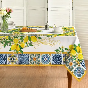 2D Flat Party Tablecloth 1pc, Summer Rectangular Tablecloth, Lemon Retro Pattern, Ideal for Parties, Picnics, Dinner Decorations
